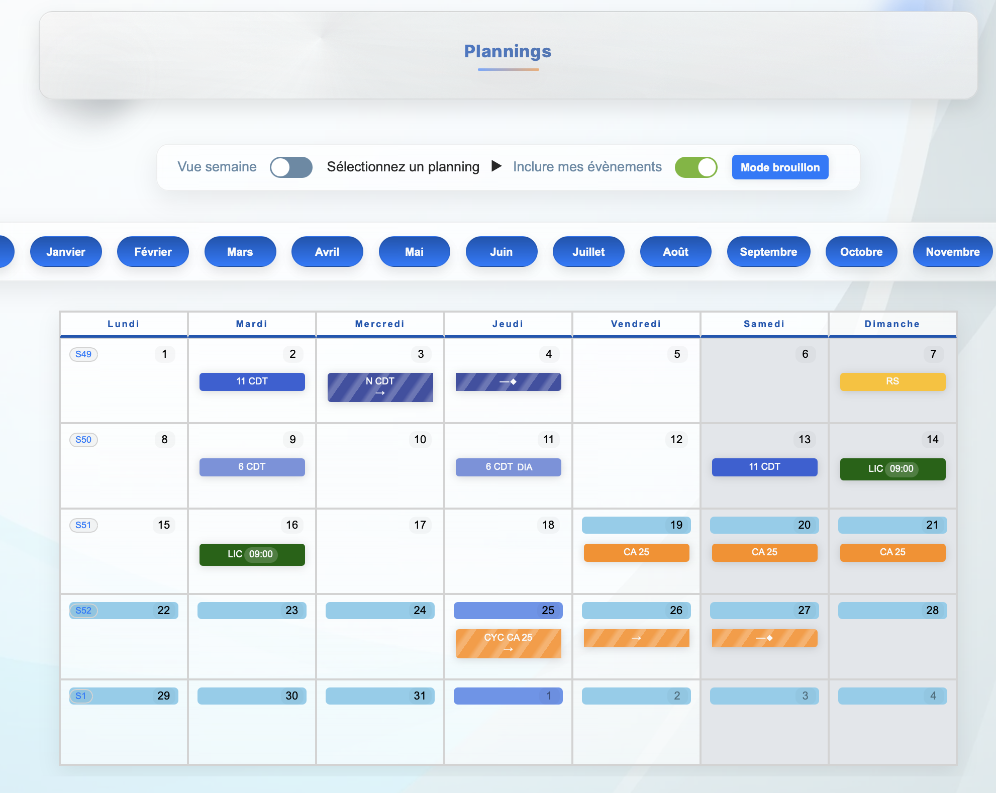 Aperçu du module Planning